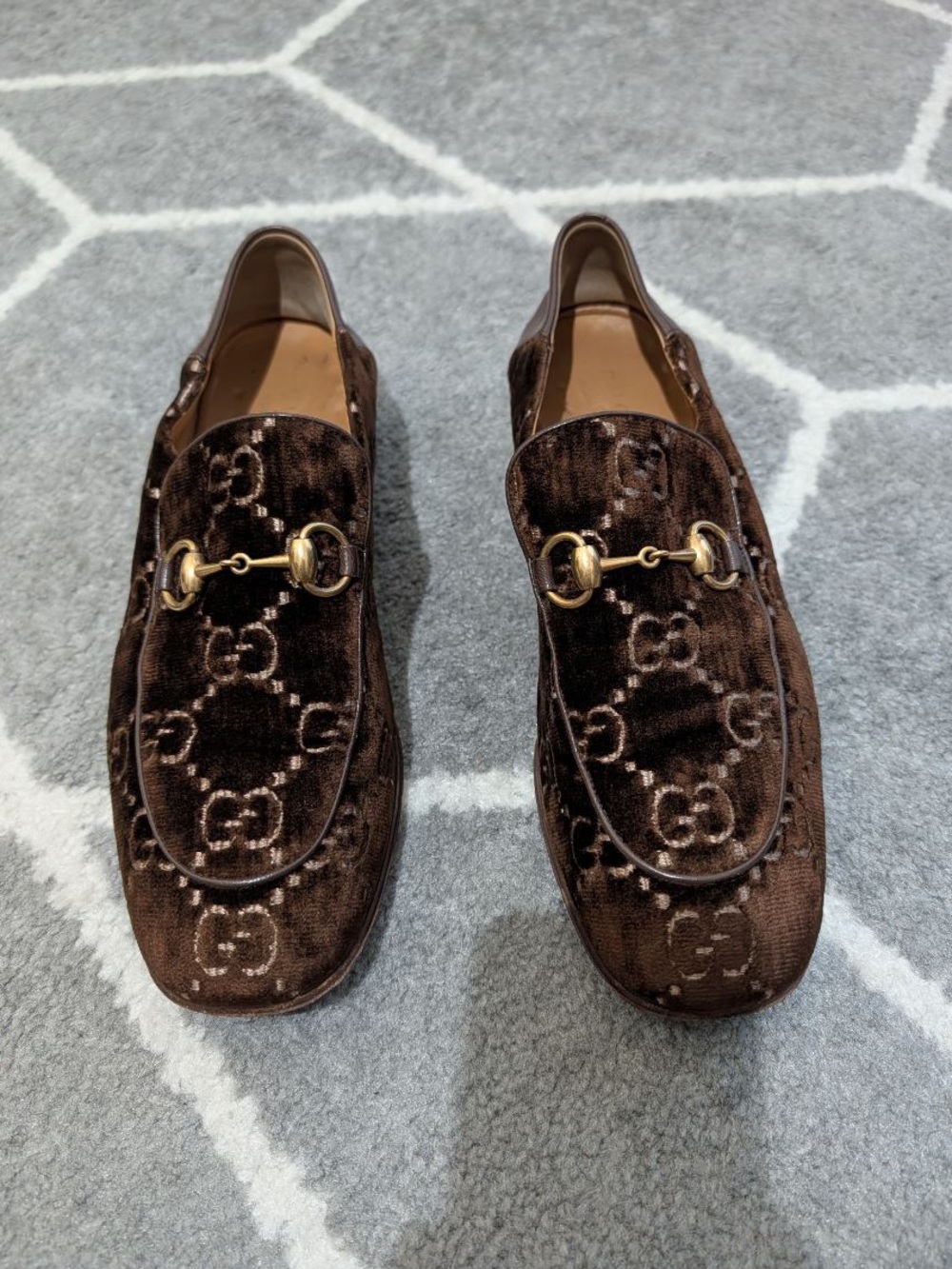 Gucci Brown Velvet GG Horsebit Loafers - Men's